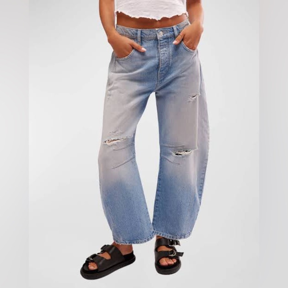 We The Free Good Luck Mid Rise Barrel Jeans in Barnyard Blue Size 29 - Picture 10 of 10